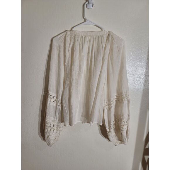 NWT Aerie Women's sz L Loose Long Sleeve Crochet Peasant Button Down Top Cream - Picture 9 of 9